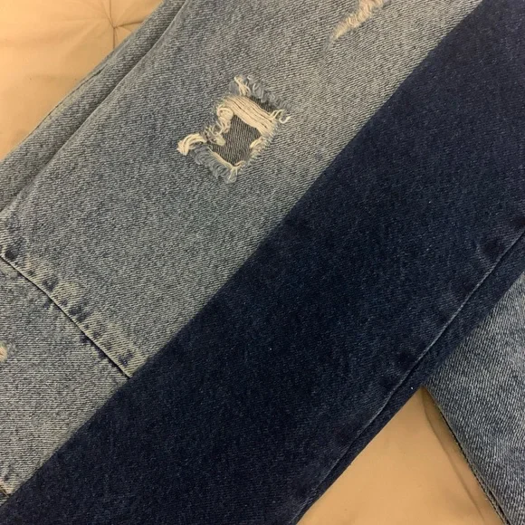 Blue Patchwork two tone denim asymmetric splice jeans Size 2 - Picture 8 of 12